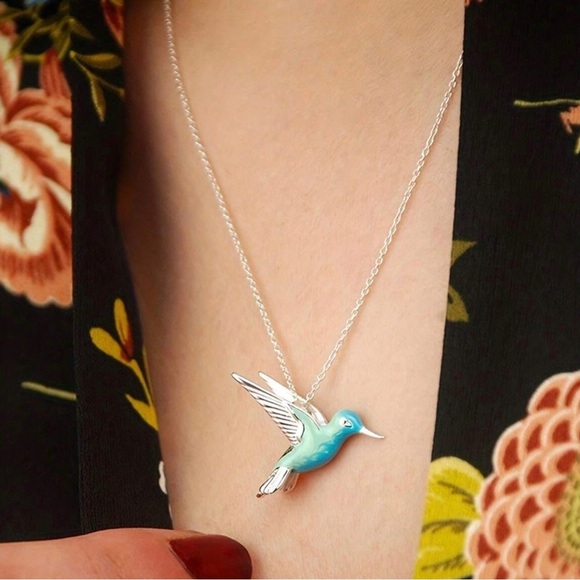 Blue and Green Hummingbird Pendant Necklace - Picture 6 of 6